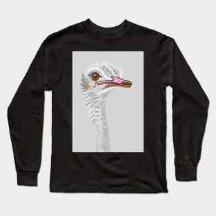 Ostrich Portrait On Grey Long Sleeve T-Shirt